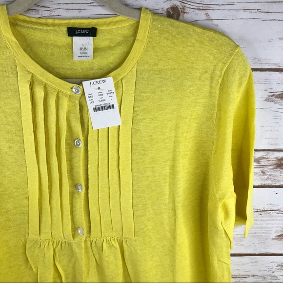 J. Crew yellow linen blend 1/2 button cardigan - Picture 3 of 8